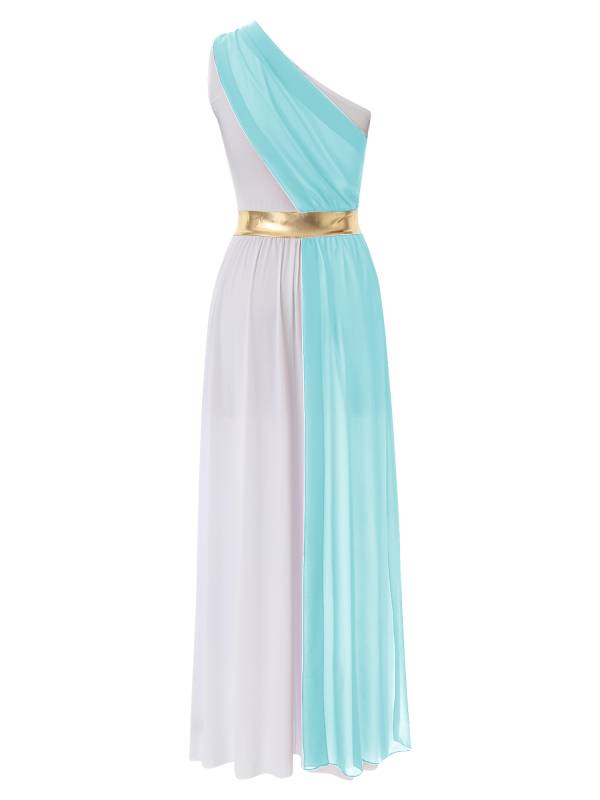 Women One Shoulder Chiffon Overlay Toga Greek Goddess Costume Dress thumb