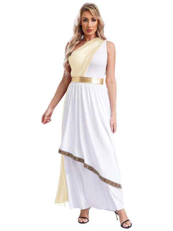 Women One Shoulder Chiffon Overlay Toga Greek Goddess Costume Dress thumb