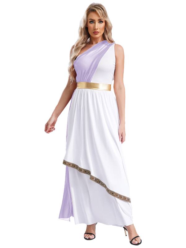 Women One Shoulder Chiffon Overlay Toga Greek Goddess Costume Dress thumb