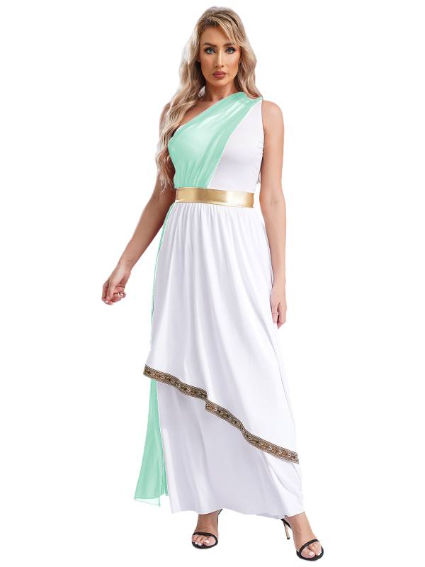 Women One Shoulder Chiffon Overlay Toga Greek Goddess Costume Dress thumb