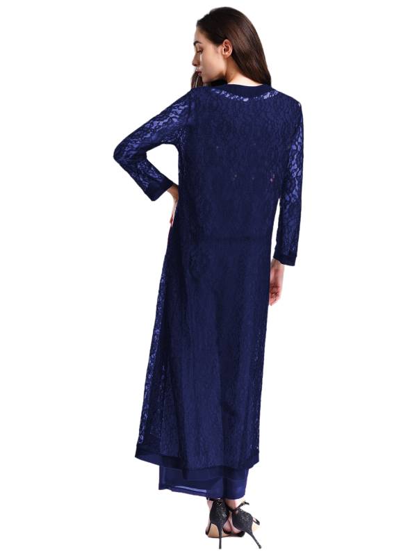 Women Long Sleeve Open Front Floral Lace Long Cardigan for Evening Party thumb