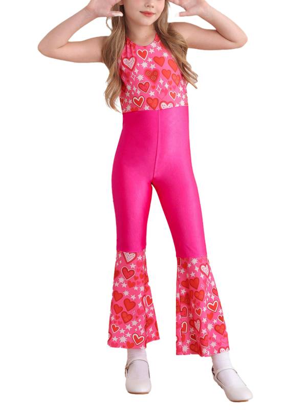 Kids Girls Halloween Sleeveless Bell Bottom 70s Disco Costume Jumpsuit thumb