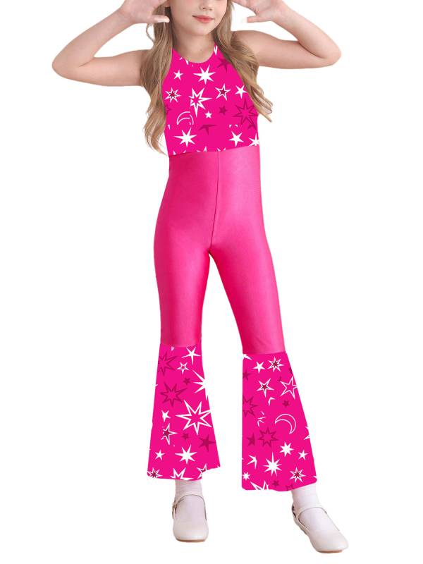 Kids Girls Halloween Sleeveless Bell Bottom 70s Disco Costume Jumpsuit thumb