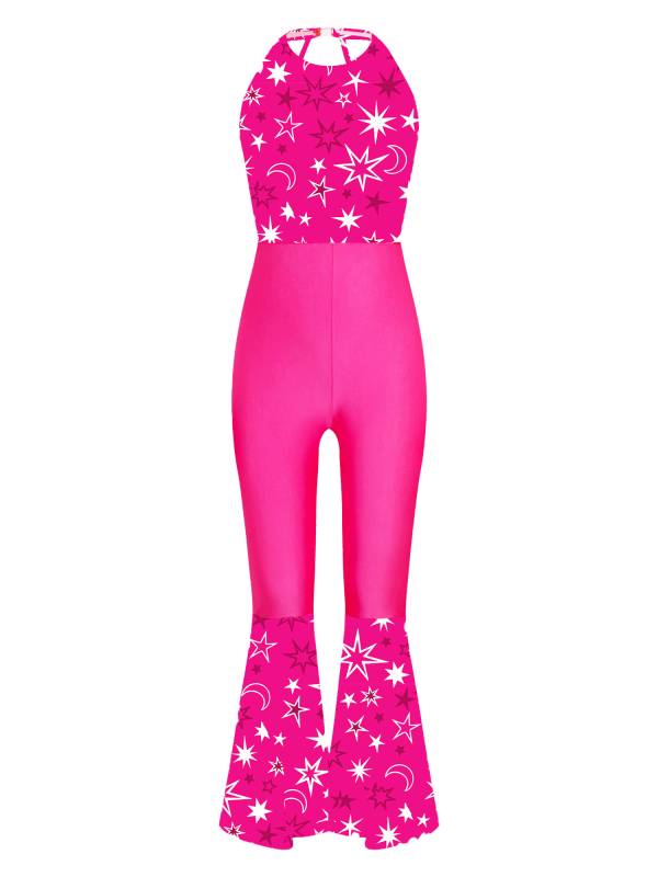 Kids Girls Halloween Sleeveless Bell Bottom 70s Disco Costume Jumpsuit thumb