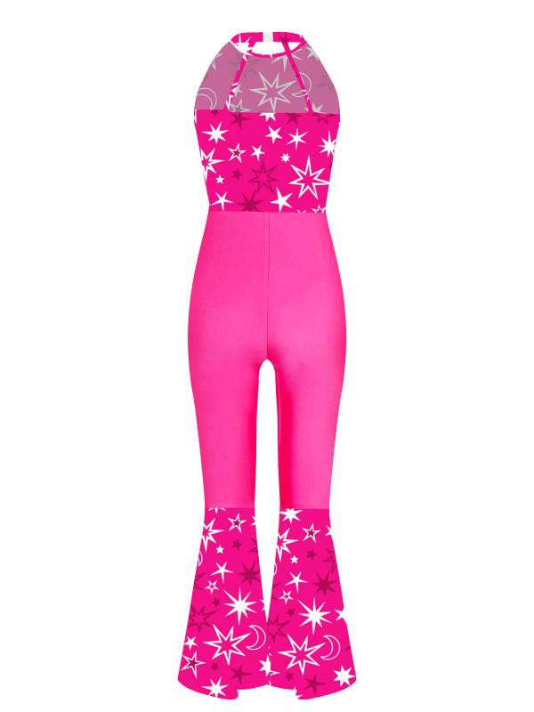 Kids Girls Halloween Sleeveless Bell Bottom 70s Disco Costume Jumpsuit thumb