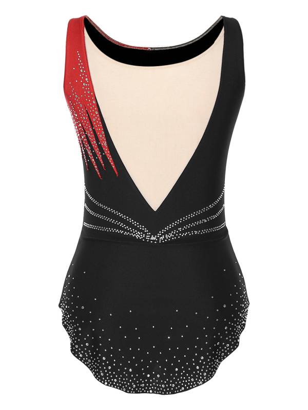 Women Sleeveless Scoop Neck Shiny Rhinestones Gymnastics Leotard thumb