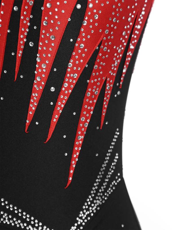 Women Sleeveless Scoop Neck Shiny Rhinestones Gymnastics Leotard thumb