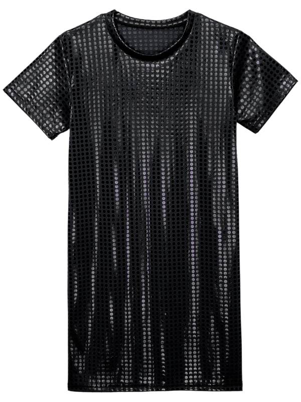 Women Sequins Round Neck Short Sleeve T-shirt Dress for Cocktail thumb