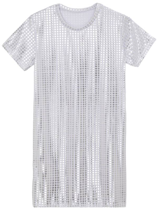 Women Sequins Round Neck Short Sleeve T-shirt Dress for Cocktail thumb