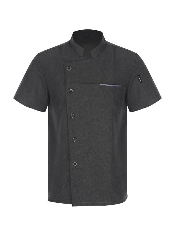 Adults Short Sleeve Stand Collar Button Chef Shirt Kitchen Uniform thumb