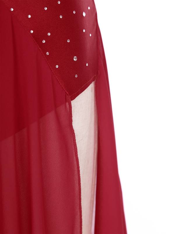 Women Halter Neck Backless Shiny Rhinestones Side Slit Lyrical Dance Dress thumb