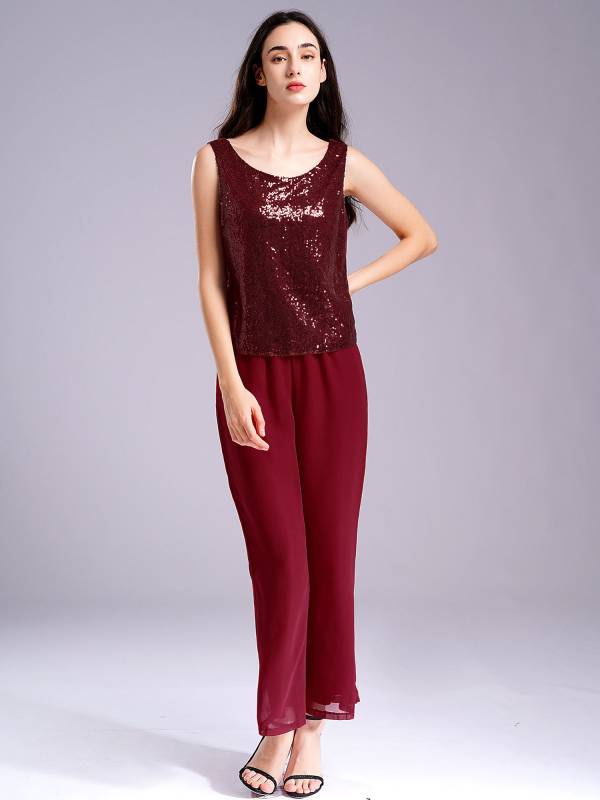 Women 3pcs Chiffon Sequin Tank Top Long Sleeve Cardigan and Pants Suit thumb