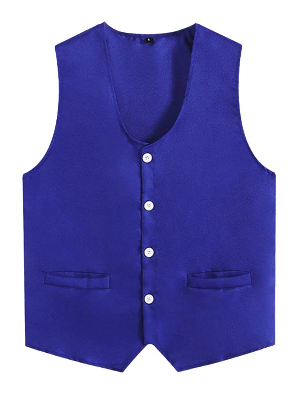 Kids Boys Solid Color V Neck Sleeveless Button Front Vest thumb