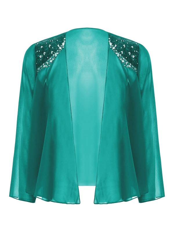 Women Sequins Rhinestones Long Sleeve Open Front Bolero Jackets thumb