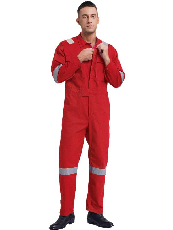 Men Long Sleeve 100% Cotton Reflective Strips Dustproof Dungarees Jumpsuit thumb