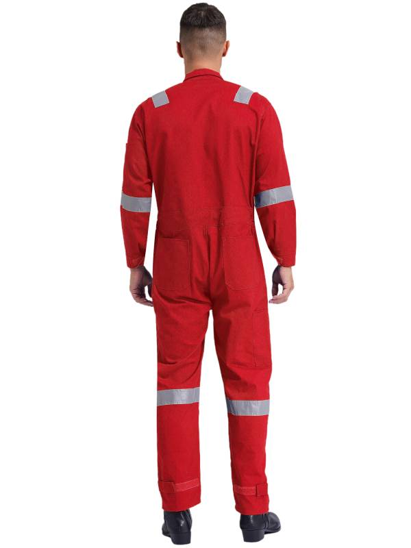 Men Long Sleeve 100% Cotton Reflective Strips Dustproof Dungarees Jumpsuit thumb