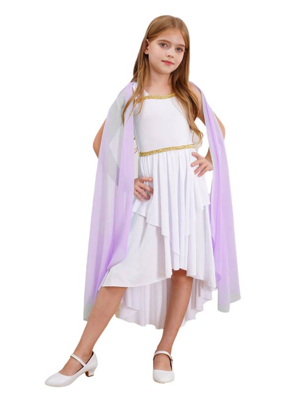 Kids Girls Sleeveless Shawl Flowy Hi-Lo Dress Halloween Greek Toga Costume thumb