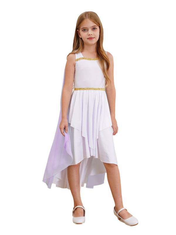 Kids Girls Sleeveless Shawl Flowy Hi-Lo Dress Halloween Greek Toga Costume thumb