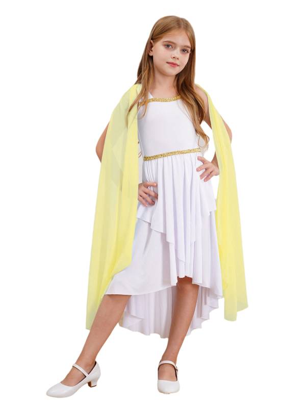 Kids Girls Sleeveless Shawl Flowy Hi-Lo Dress Halloween Greek Toga Costume thumb