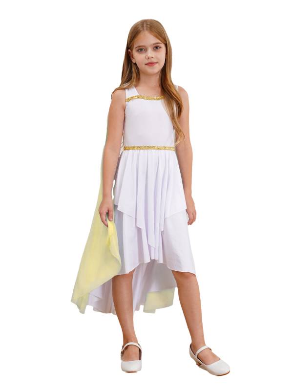 Kids Girls Sleeveless Shawl Flowy Hi-Lo Dress Halloween Greek Toga Costume thumb