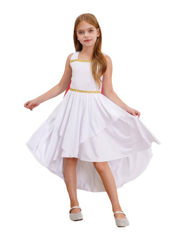 Kids Girls Sleeveless Shawl Flowy Hi-Lo Dress Halloween Greek Toga Costume thumb