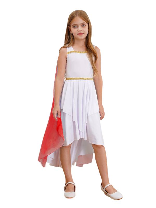 Kids Girls Sleeveless Shawl Flowy Hi-Lo Dress Halloween Greek Toga Costume thumb