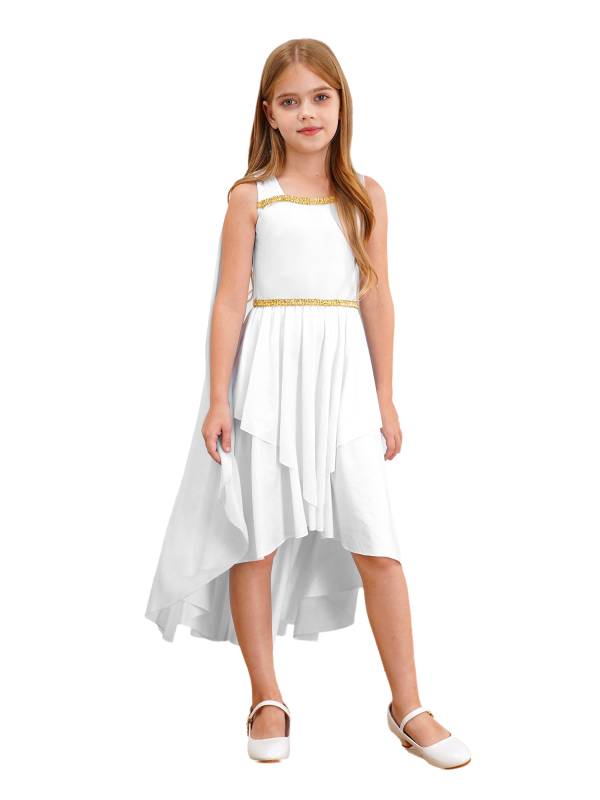 Kids Girls Sleeveless Shawl Flowy Hi-Lo Dress Halloween Greek Toga Costume thumb