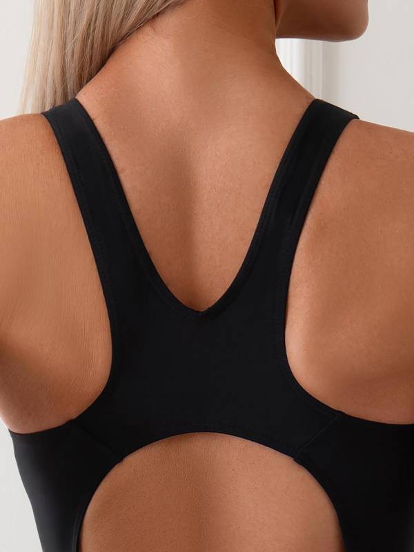 Women Sleeveless Scoop Neck Bra-Pads One Piece Swimsuit thumb