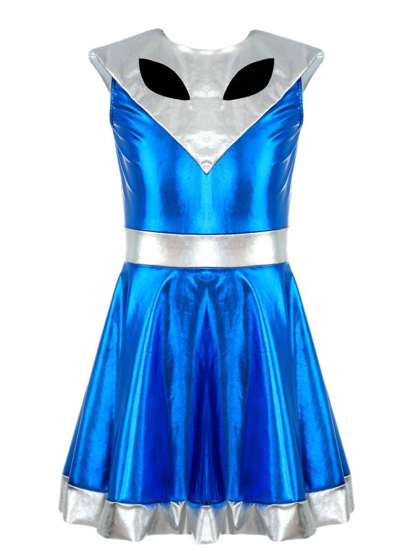 Kids Girl Sleeveless Metallic Y3K A-line Dress Halloween Alien Costume thumb