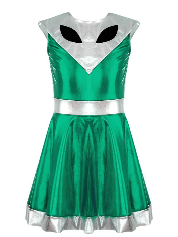 Kids Girl Sleeveless Metallic Y3K A-line Dress Halloween Alien Costume thumb