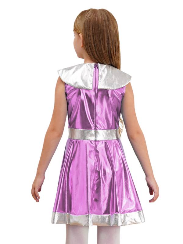 Kids Girl Sleeveless Metallic Y3K A-line Dress Halloween Alien Costume thumb