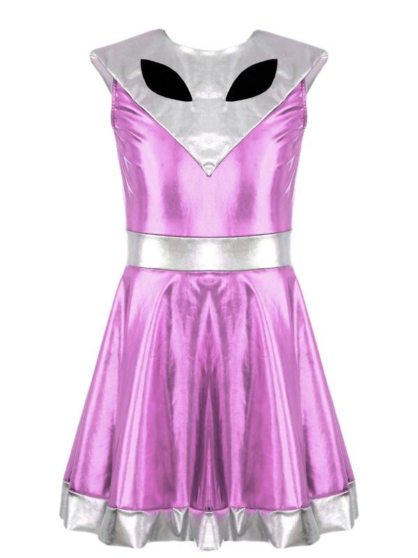 Kids Girl Sleeveless Metallic Y3K A-line Dress Halloween Alien Costume thumb