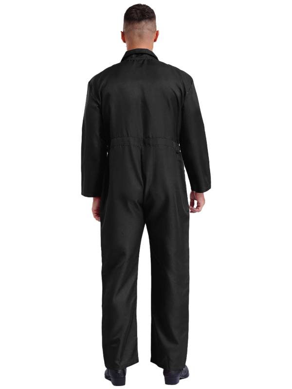 Men Turn-down Collar Long Sleeve Button-up Worker Coveralls Jumpsuit thumb