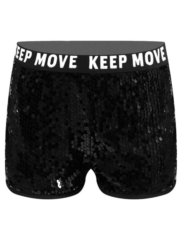 Kids Girls Sparkling Sequin Letters Print Jazz Dance Shorts thumb