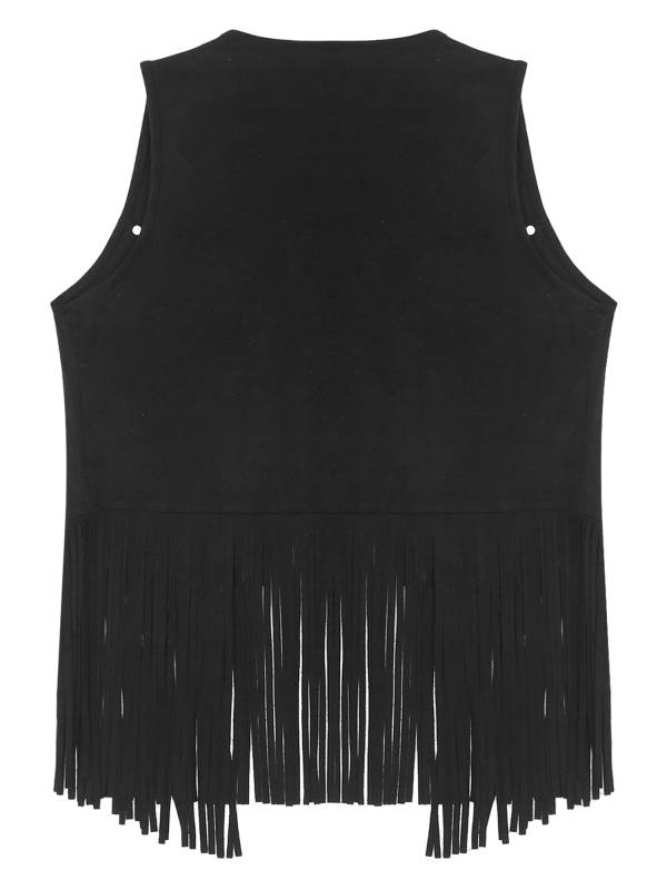 Men Faux Suede Tassel Rivets Fringe Open Front Cowboy Vest thumb