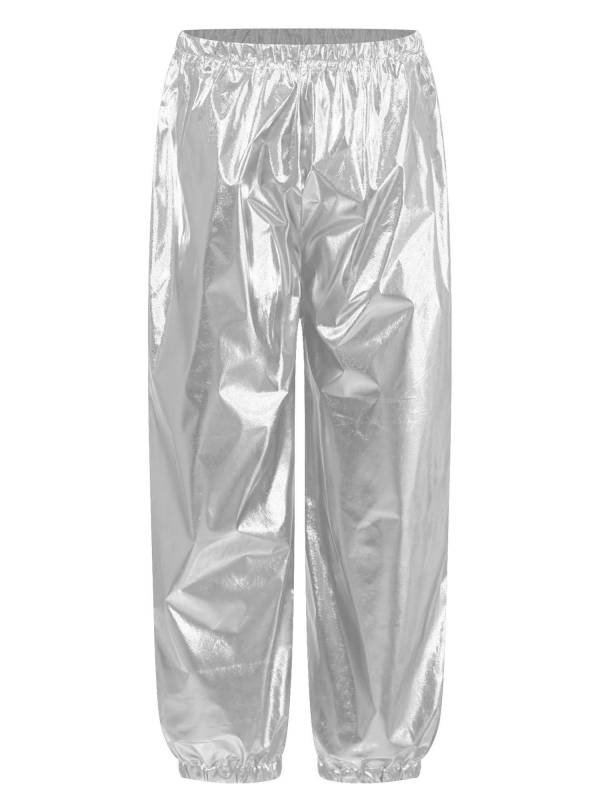 Kids Boys Girls Shiny Metallic Elastic Waistband Jazz Dance Pants thumb