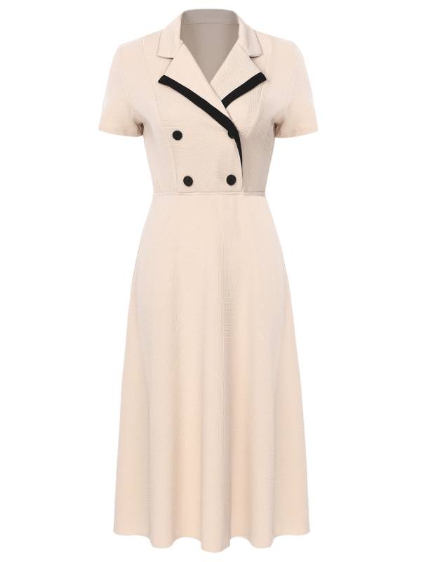 Women A-line Notch Lapel Short Sleeve Midi Dress for Work Evening thumb