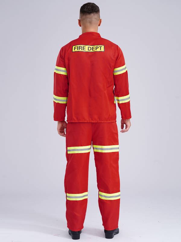 Men 4pcs Long Sleeve Jacket and Pants with Helmet Belt Firefighter Costume Set thumb