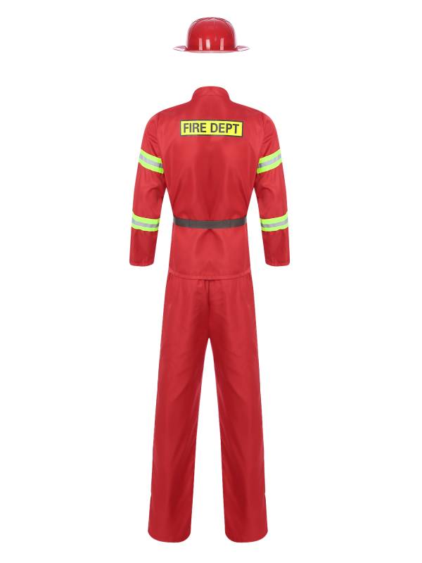 Men 4pcs Long Sleeve Jacket and Pants with Helmet Belt Firefighter Costume Set thumb