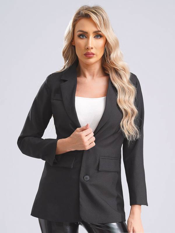 Women Solid Color Long Sleeve Notch Lapel Blazer thumb