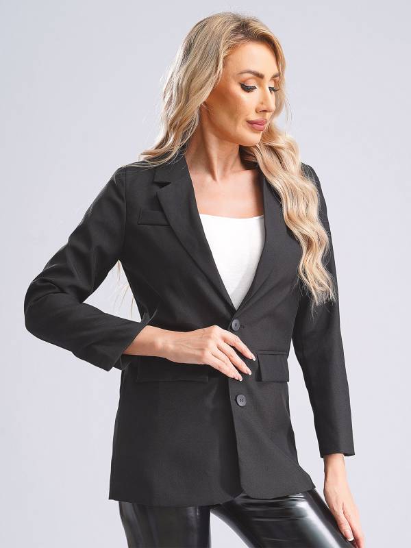 Women Solid Color Long Sleeve Notch Lapel Blazer thumb