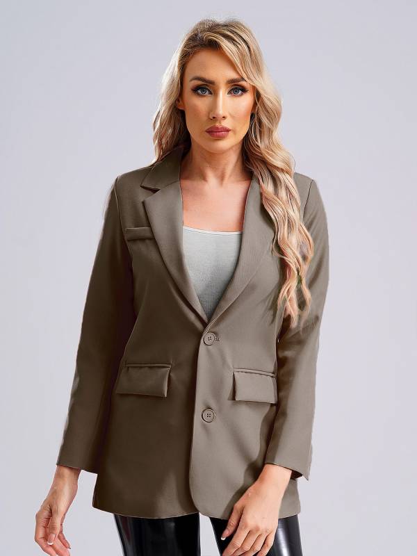 Women Solid Color Long Sleeve Notch Lapel Blazer thumb