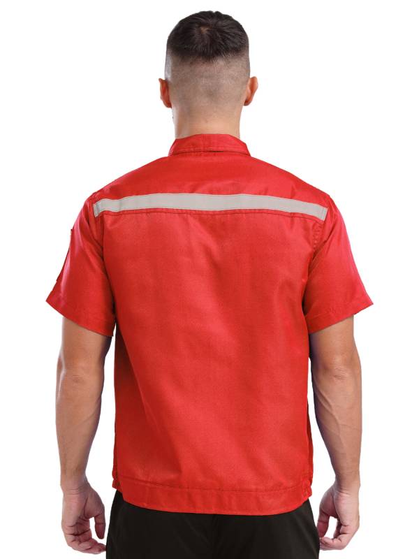 Men Short Sleeve High Visibility Reflective Stripes Zipper Work Shirt thumb