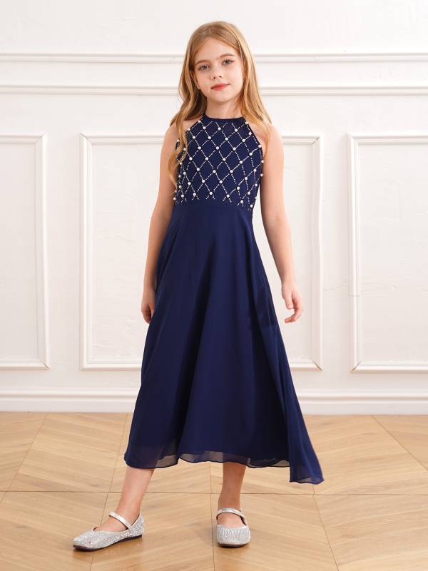 Kids Girls Halter Sleeveless A-line Chiffon Junior Bridesmaid Dress thumb