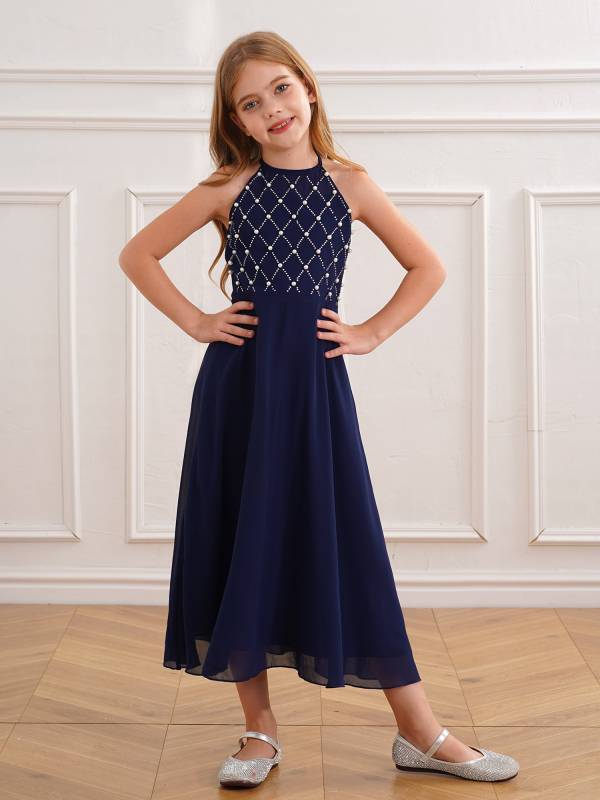 Kids Girls Halter Sleeveless A-line Chiffon Junior Bridesmaid Dress thumb