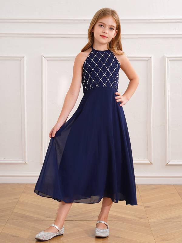 Kids Girls Halter Sleeveless A-line Chiffon Junior Bridesmaid Dress thumb