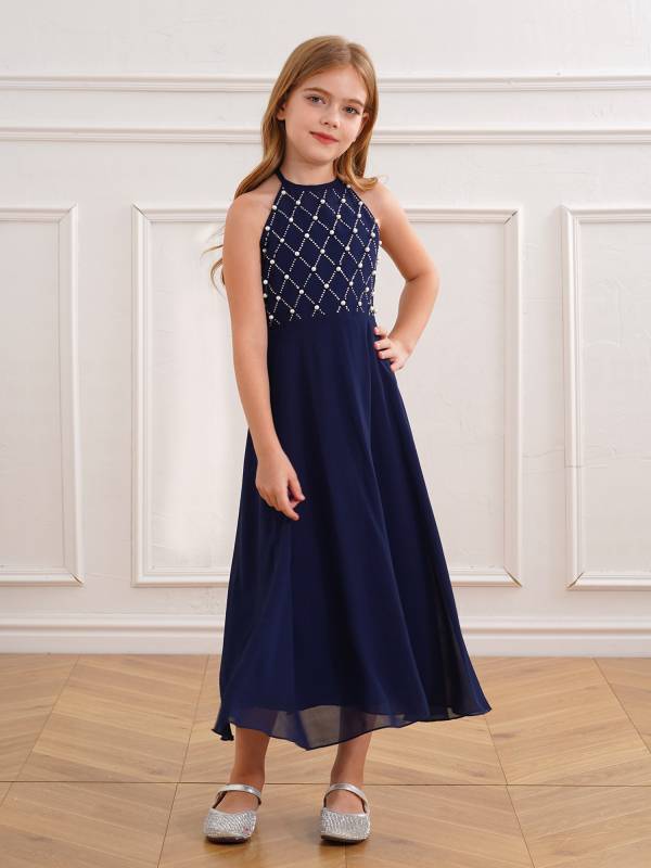 Kids Girls Halter Sleeveless A-line Chiffon Junior Bridesmaid Dress thumb