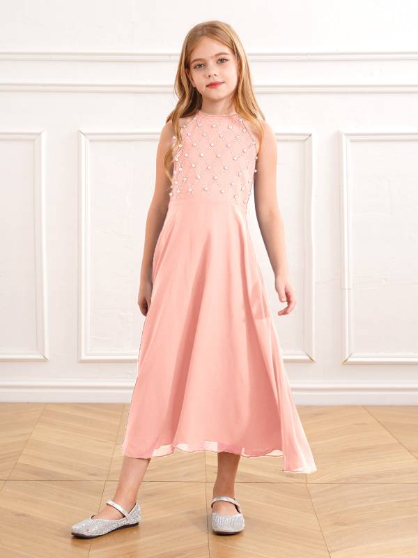 Kids Girls Halter Sleeveless A-line Chiffon Junior Bridesmaid Dress thumb