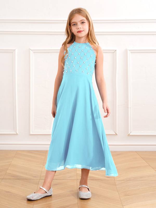 Kids Girls Halter Sleeveless A-line Chiffon Junior Bridesmaid Dress thumb