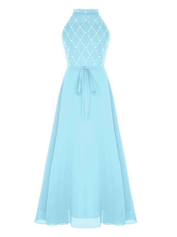 Kids Girls Halter Sleeveless A-line Chiffon Junior Bridesmaid Dress thumb